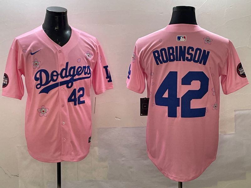 Men Los Angeles Dodgers 42 Robinson Pink Sakura Edition 2025 Nike MLB Jersey style 7